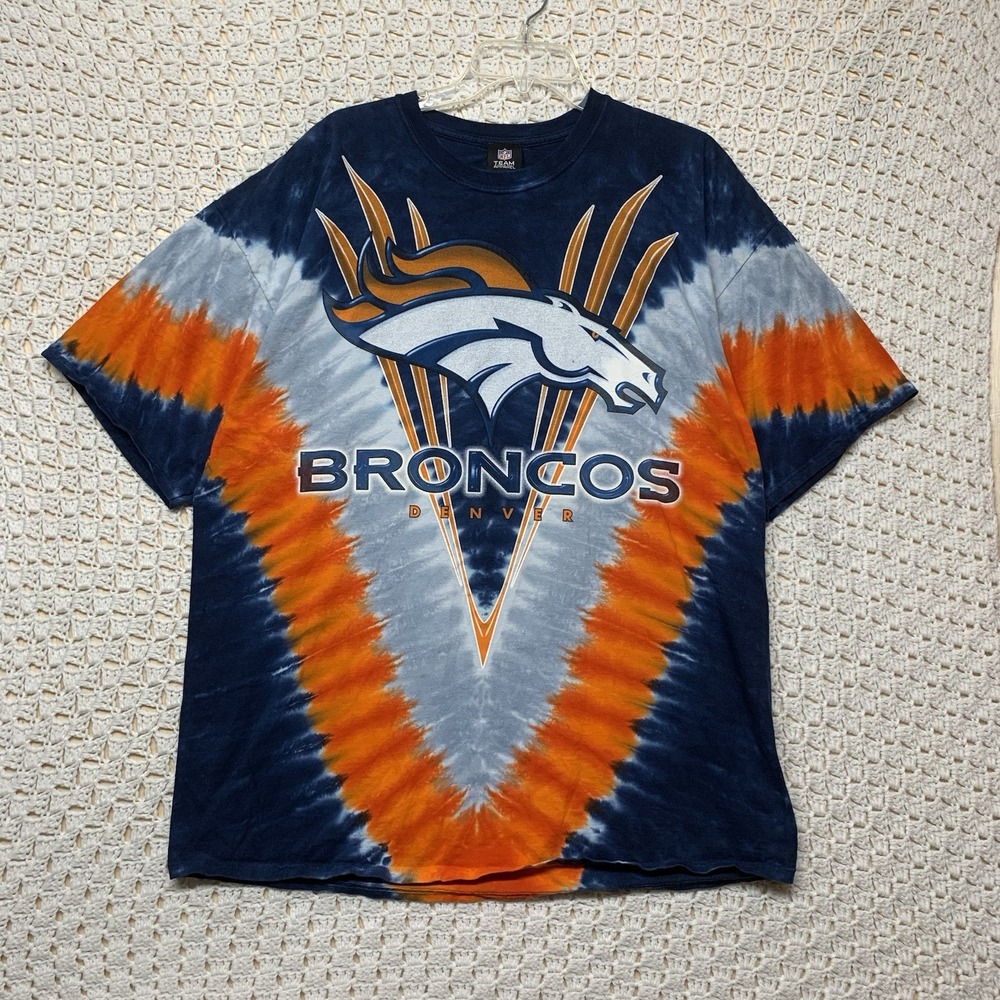 Vintage Denver Broncos Shirt Size 2XL‎ NFL Tie Die Y2K NFL Football Blue Orange